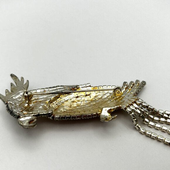 Rhinestone Parrot Cockatoo Brooch Bird Pin Statement Tassel Tail 5in - Picture 9 of 10